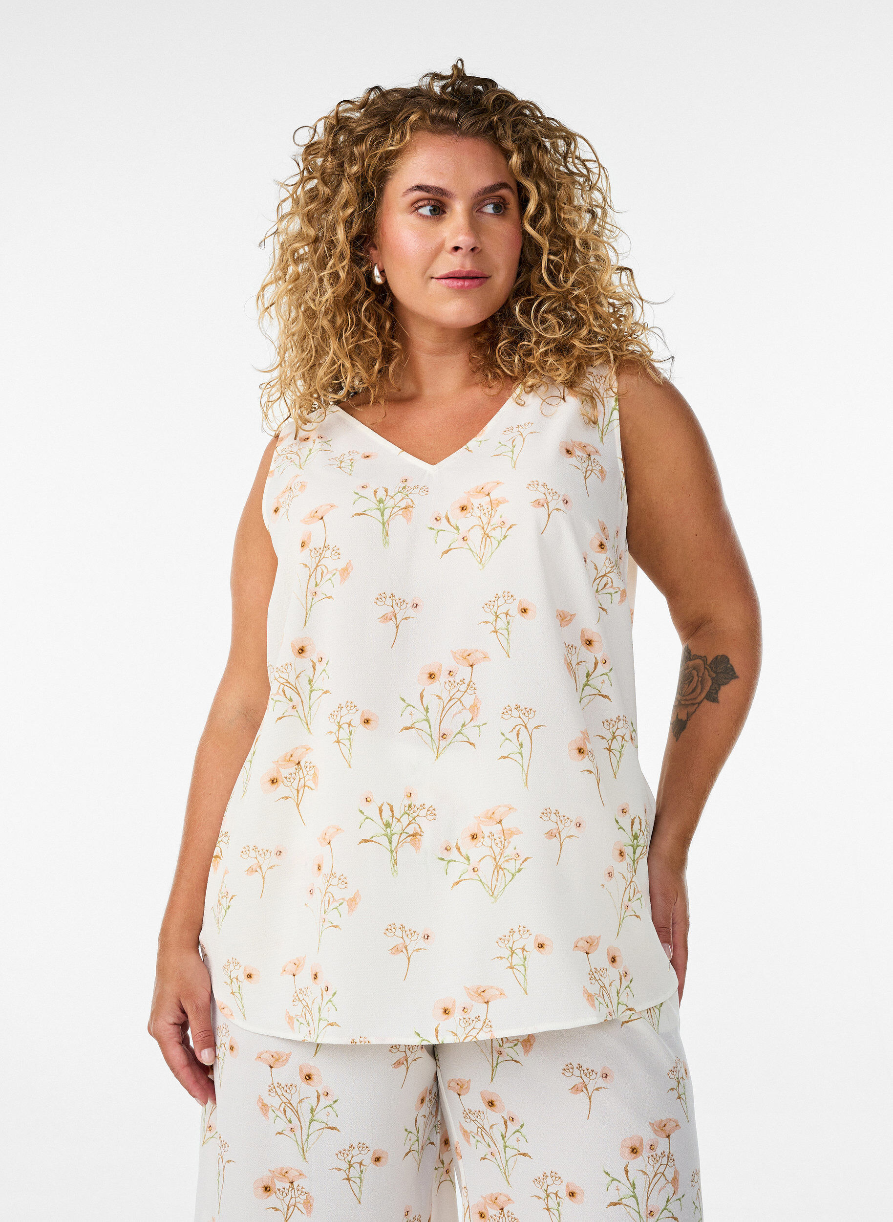 ZizziHaut imprim&eacute; avec col en V, Blanc, Model image number 0