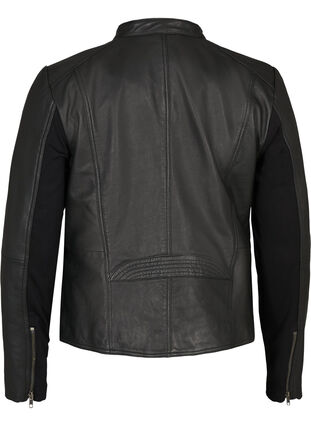 Veste en cuir courte avec fermeture éclair, Black, Packshot image number 1