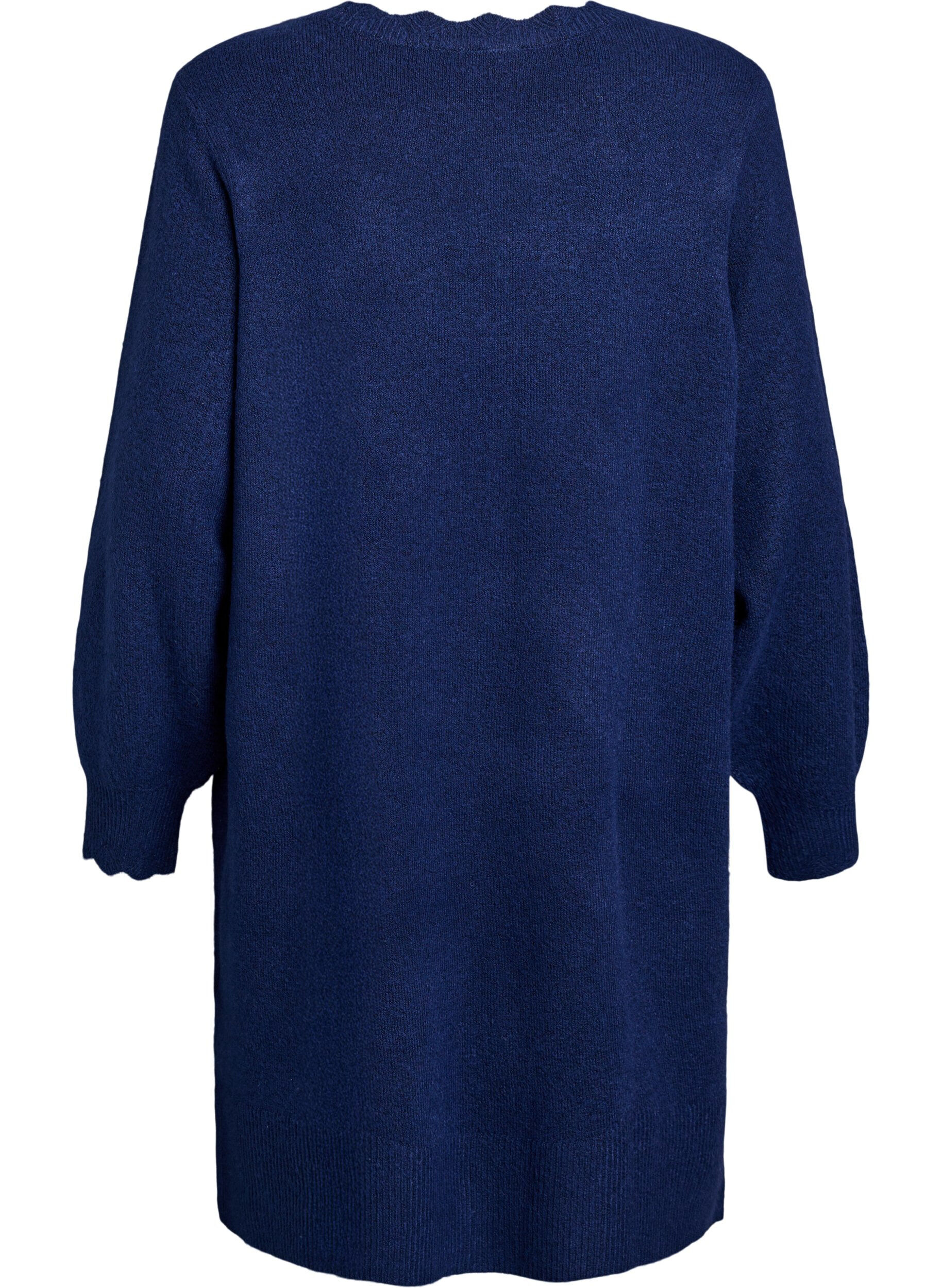 Zizzi Robe courte en maille avec ourlet ondul&eacute; et fentes, Bleu, Packshot image number 1