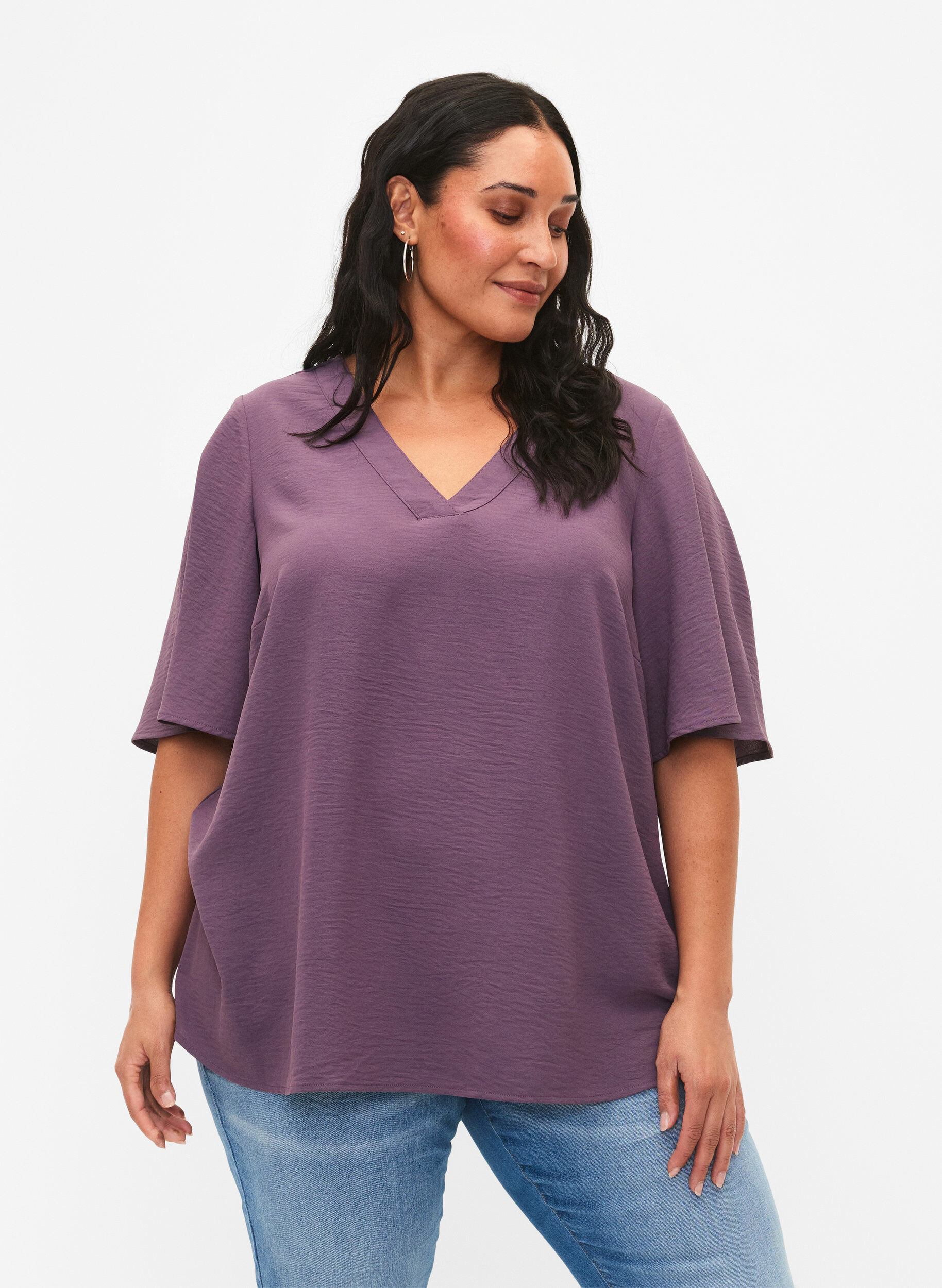 Zizzi Blouse &agrave; manches courtes avec une forme A., Vintage Violet, Model image number 0