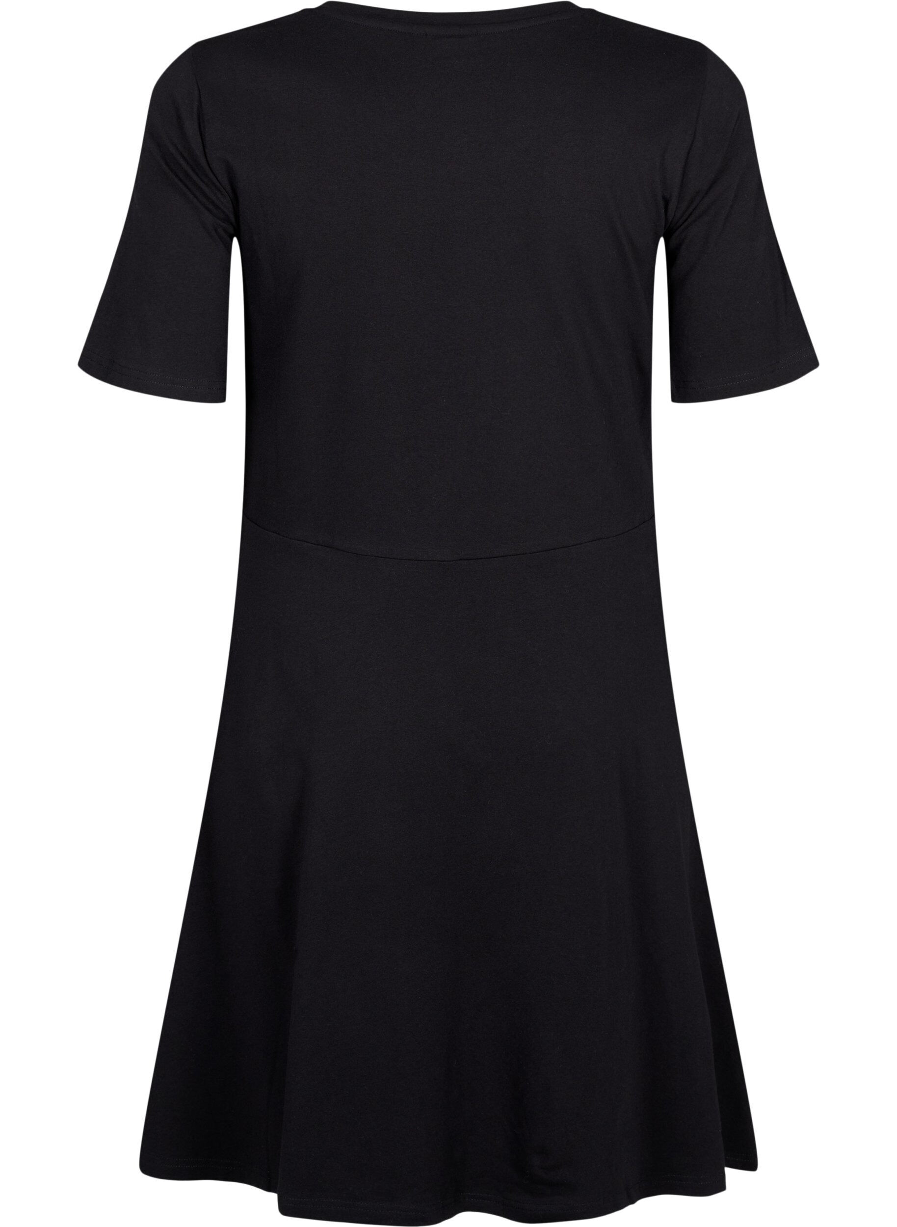 Zizzi Robe en coton de couleur unie avec des manches courtes, Black Solid, Packshot image number 1