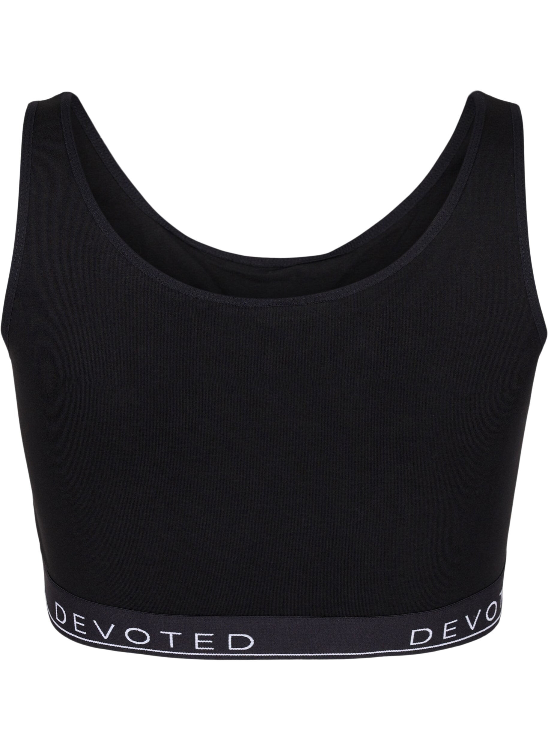 ZizziSoutien-gorge en coton &agrave; encolure en V et imprim&eacute; de texte, Noir, Packshot image number 1