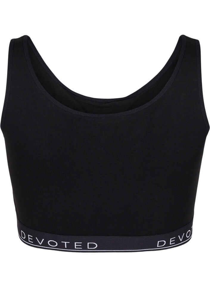 Soutien-gorge en coton &agrave; encolure en V et imprim&eacute; de texte, Noir, Packshot image number 1