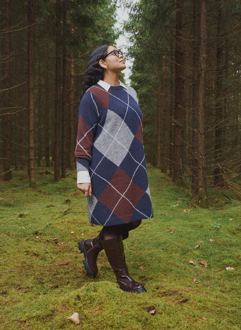 Robe en maille &agrave; grands carreaux, Bleu, Image