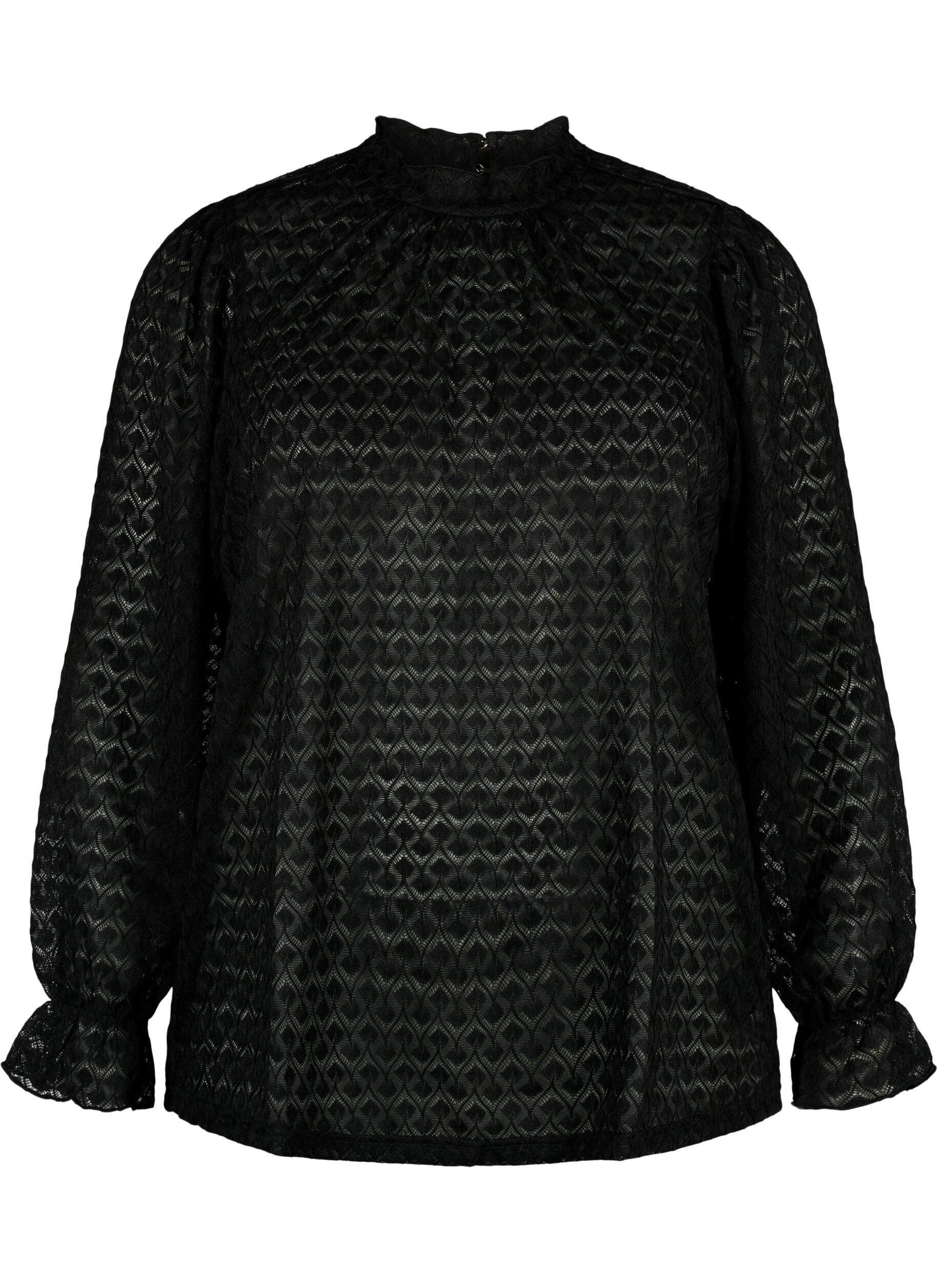 Zizzi  Blouse &agrave; manches longues avec texture &agrave; motifs, Black, Packshot image number 0