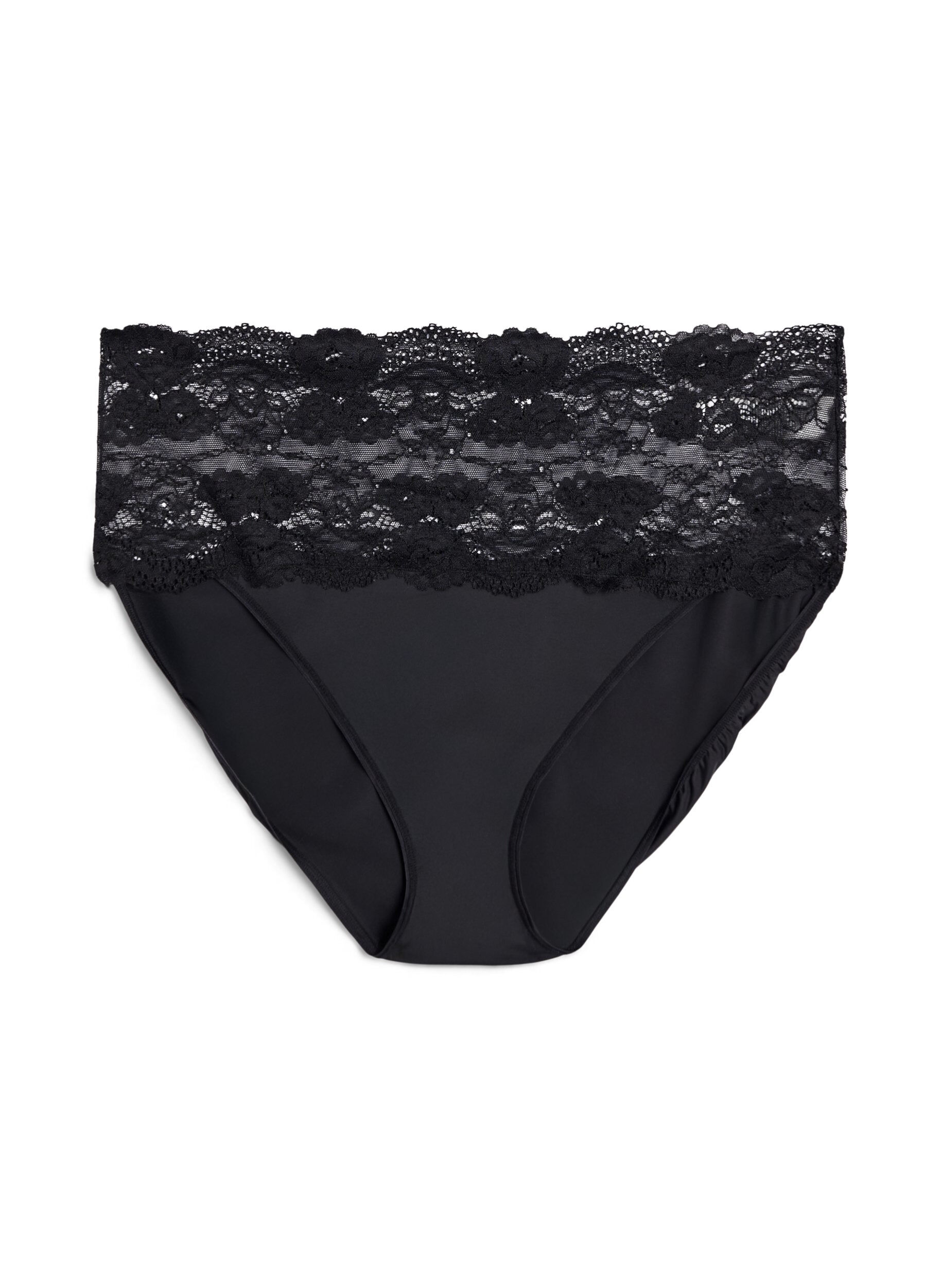 Zizzi Culotte taille haute avec bordure en dentelle en lot de 2, Noir, Packshot image number 2