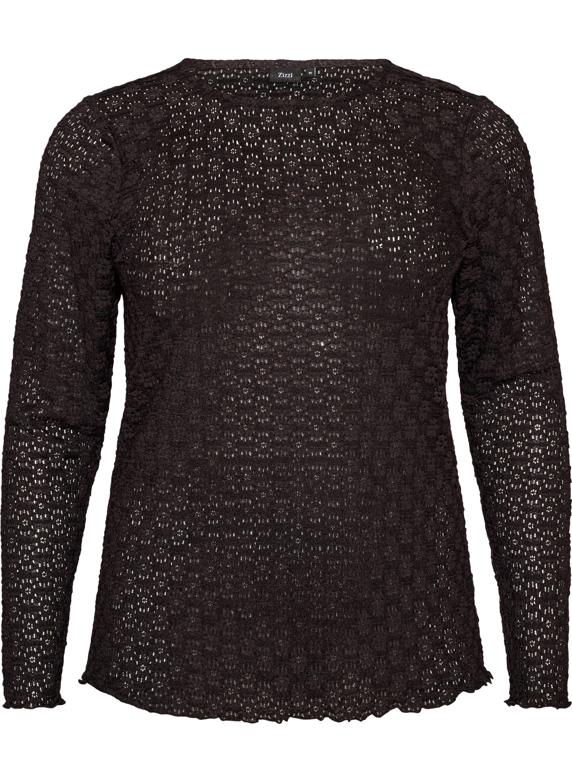 ZizziBlouse avec motif &agrave; &oelig;illets et manches longues, Noir, Packshot image number 0