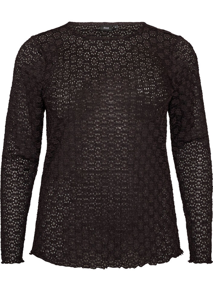 Blouse avec motif &agrave; &oelig;illets et manches longues, Noir, Packshot image number 0