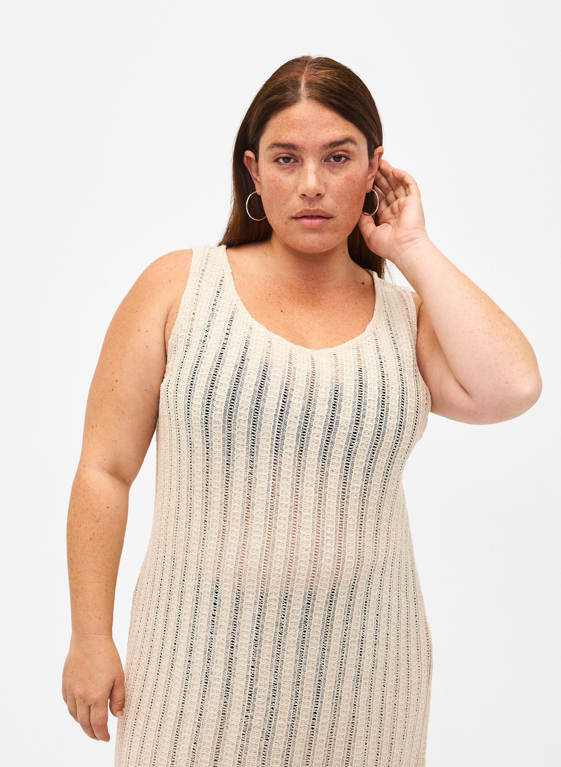 Zizzi Robe de plage tiss&eacute;e l&eacute;g&egrave;re avec des fentes, Brazilian Sand, Model image number 2