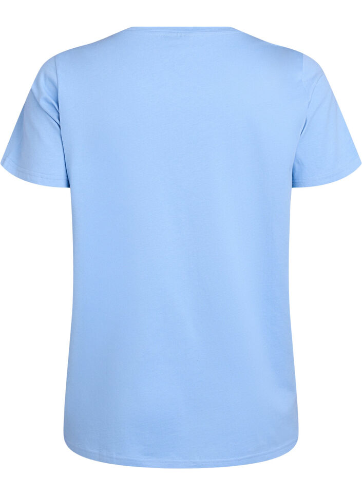 T-shirt en coton biologique avec broderie florale, Della R. Blue w. EMB, Packshot image number 1