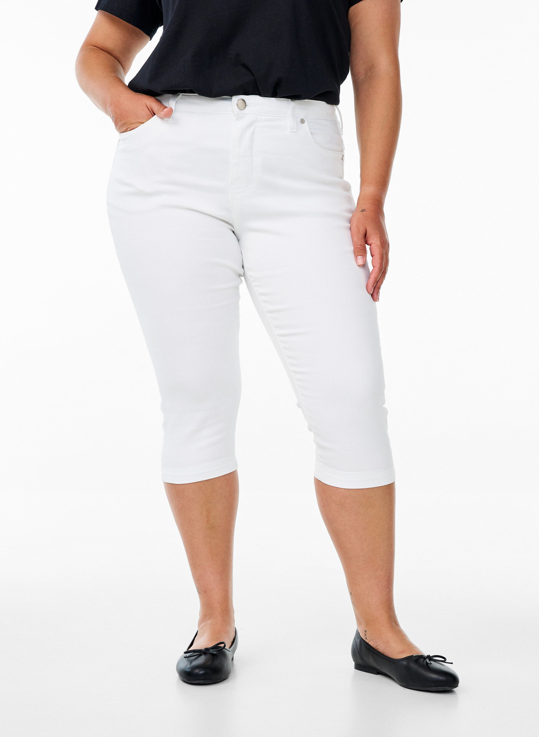 Zizzi Jean capri Amy &agrave; taille haute et coupe super slim, Blanc, Model image number 2