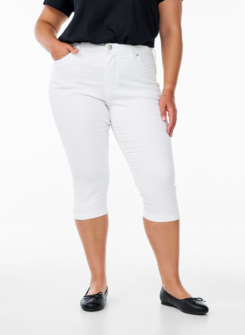 Jean capri Amy &agrave; taille haute et coupe super slim, Blanc, Model image number 2