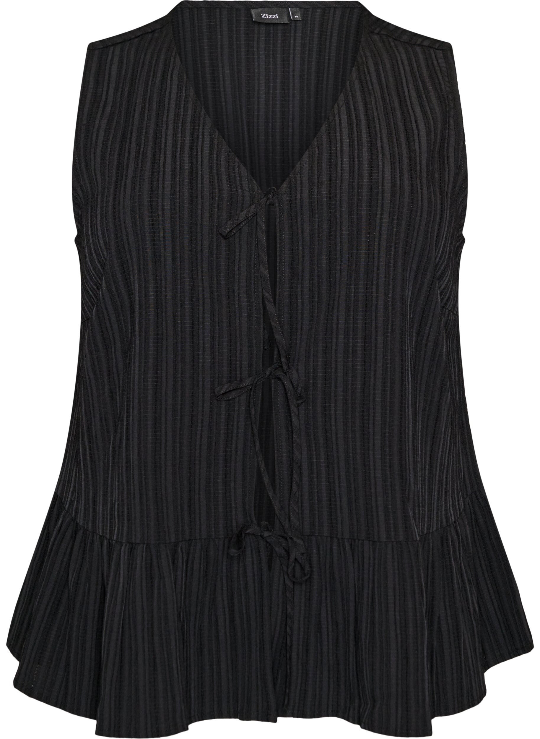 ZizziBlouse sans manches textur&eacute;e avec lien &agrave; nouer, Noir, Packshot image number 0