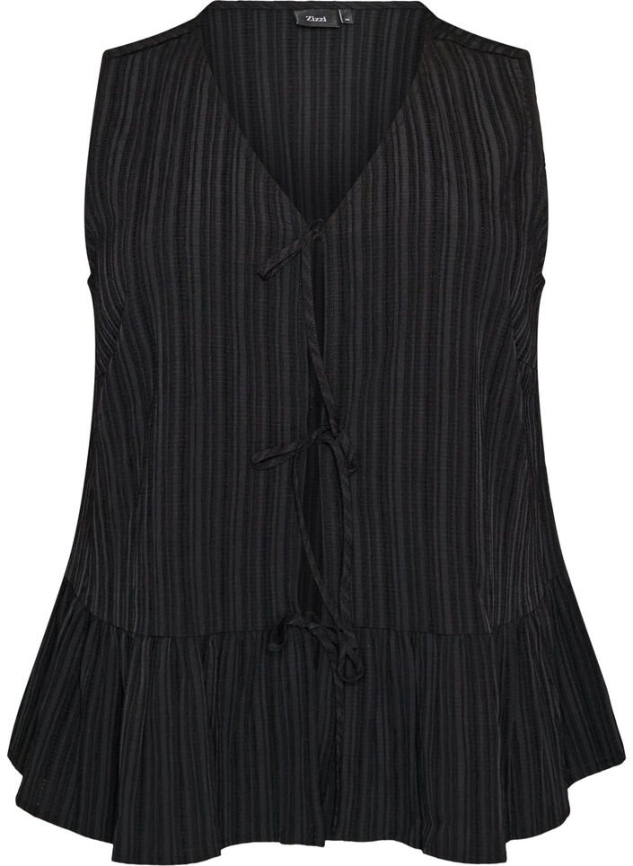 Blouse sans manches textur&eacute;e avec lien &agrave; nouer, Noir, Packshot image number 0
