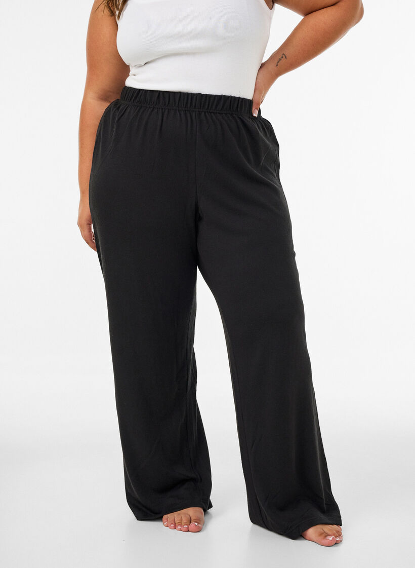 Pantalon ample taille haute en jersey, Noir, Model image number 3