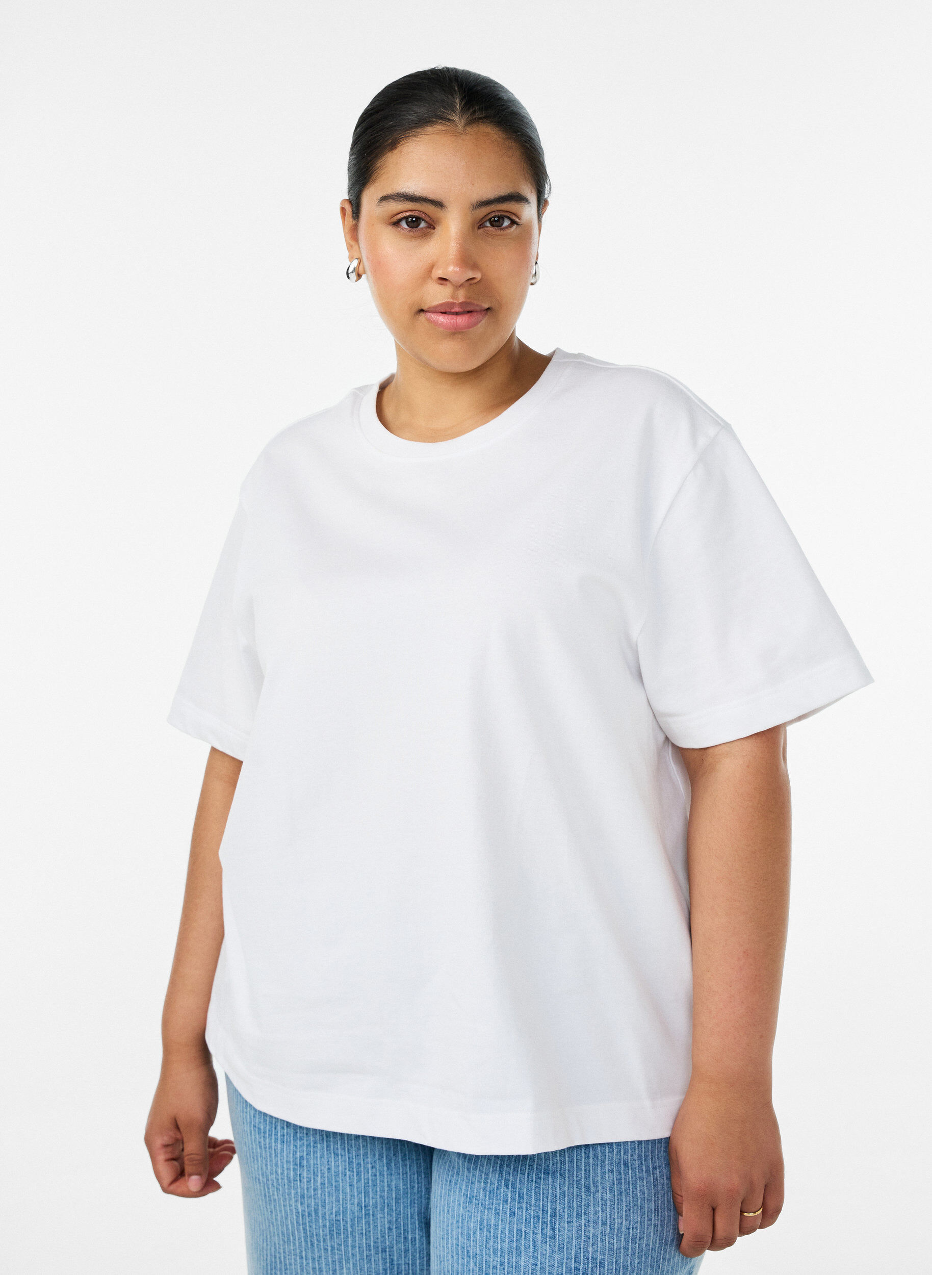 T-shirt coupe boxy en coton, Blanc, Model