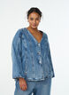 Veste en jean avec coutures galbantes et col en V, Bleu, Model image number 0
