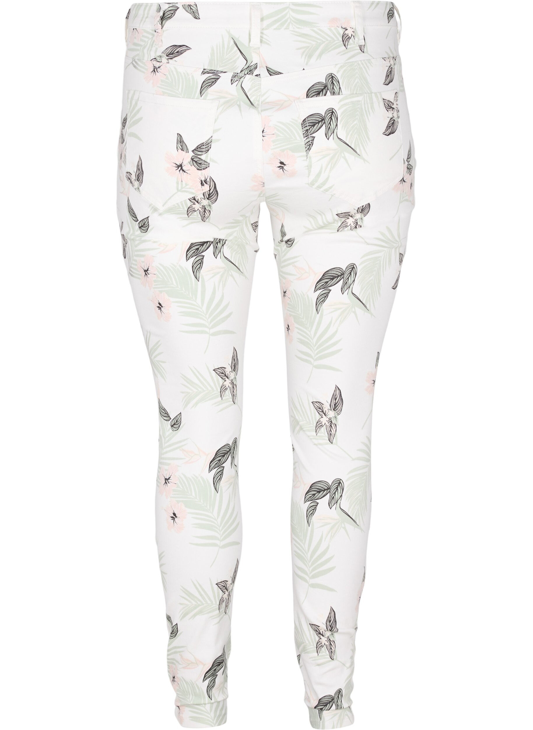 Zizzi Jean Amy &agrave; taille haute et imprim&eacute; floral, White Flower AOP L78, Packshot image number 1