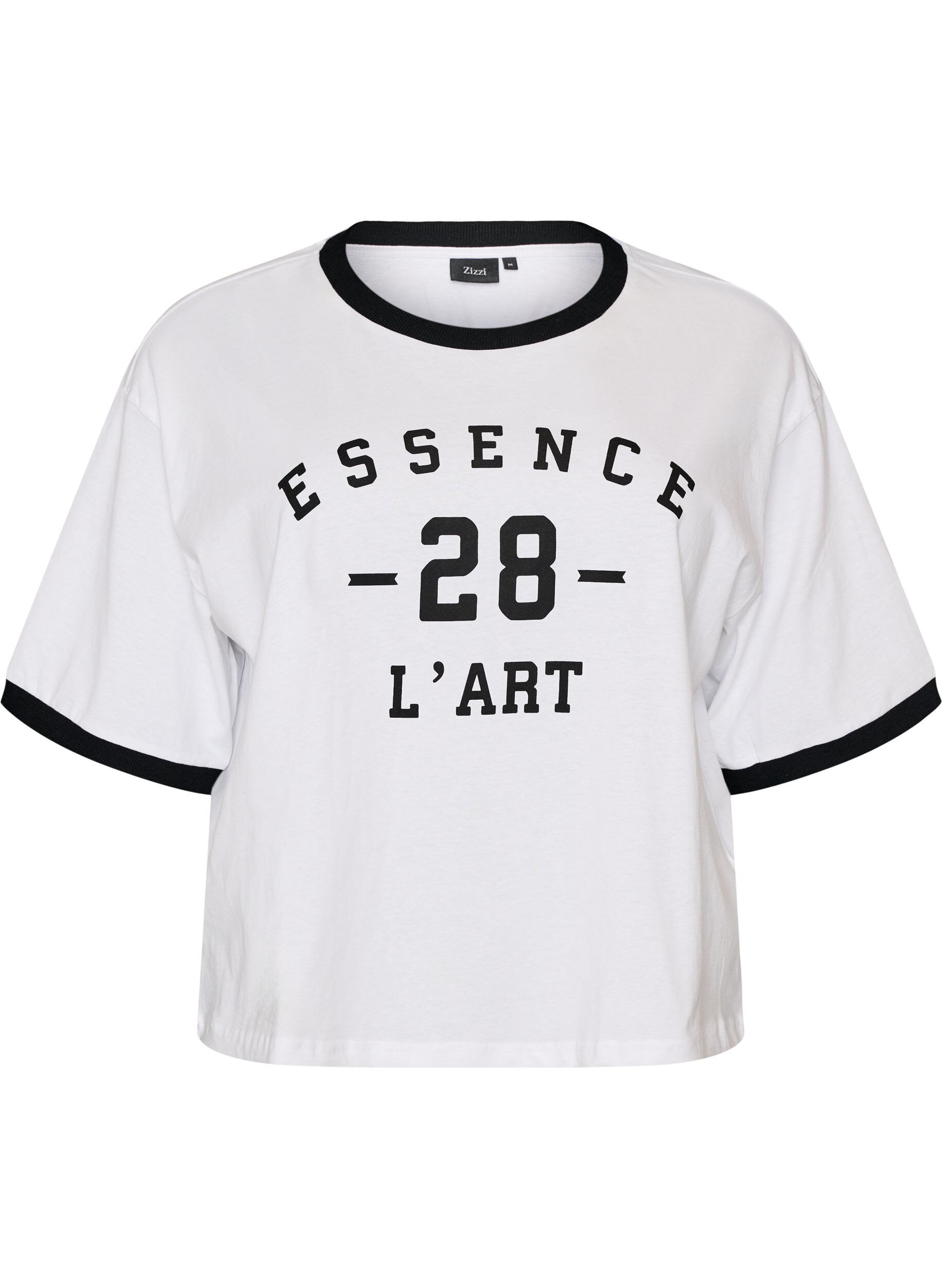 T-shirt en coton avec imprim&eacute; texte et coupe boxy