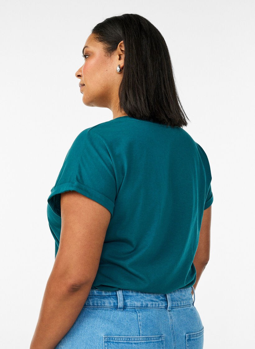T-shirt &agrave; manches courtes en coton m&eacute;lang&eacute;, Vert fonc&eacute;, Model image number 2