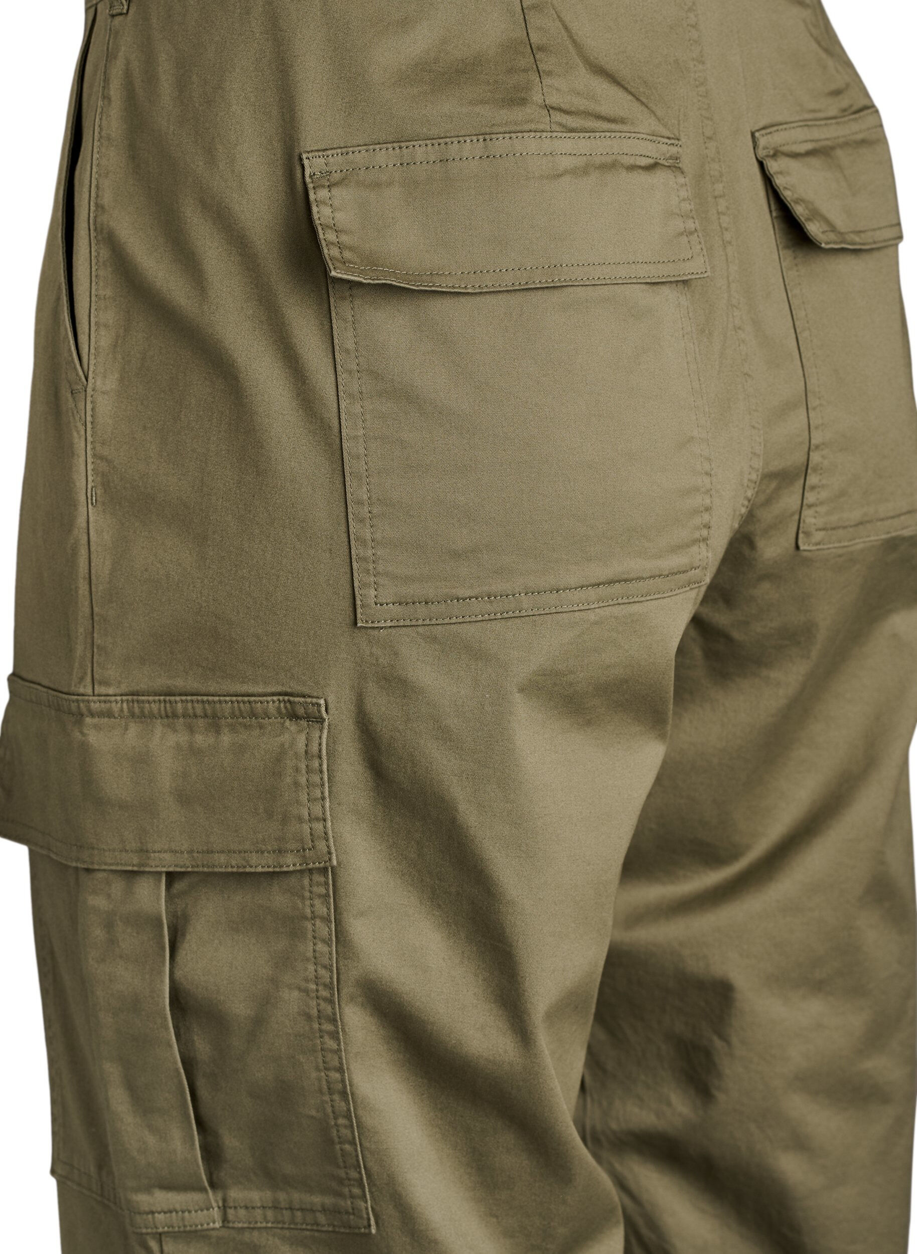 Zizzi Pantalon cargo large taille haute, Vert, Packshot image number 3
