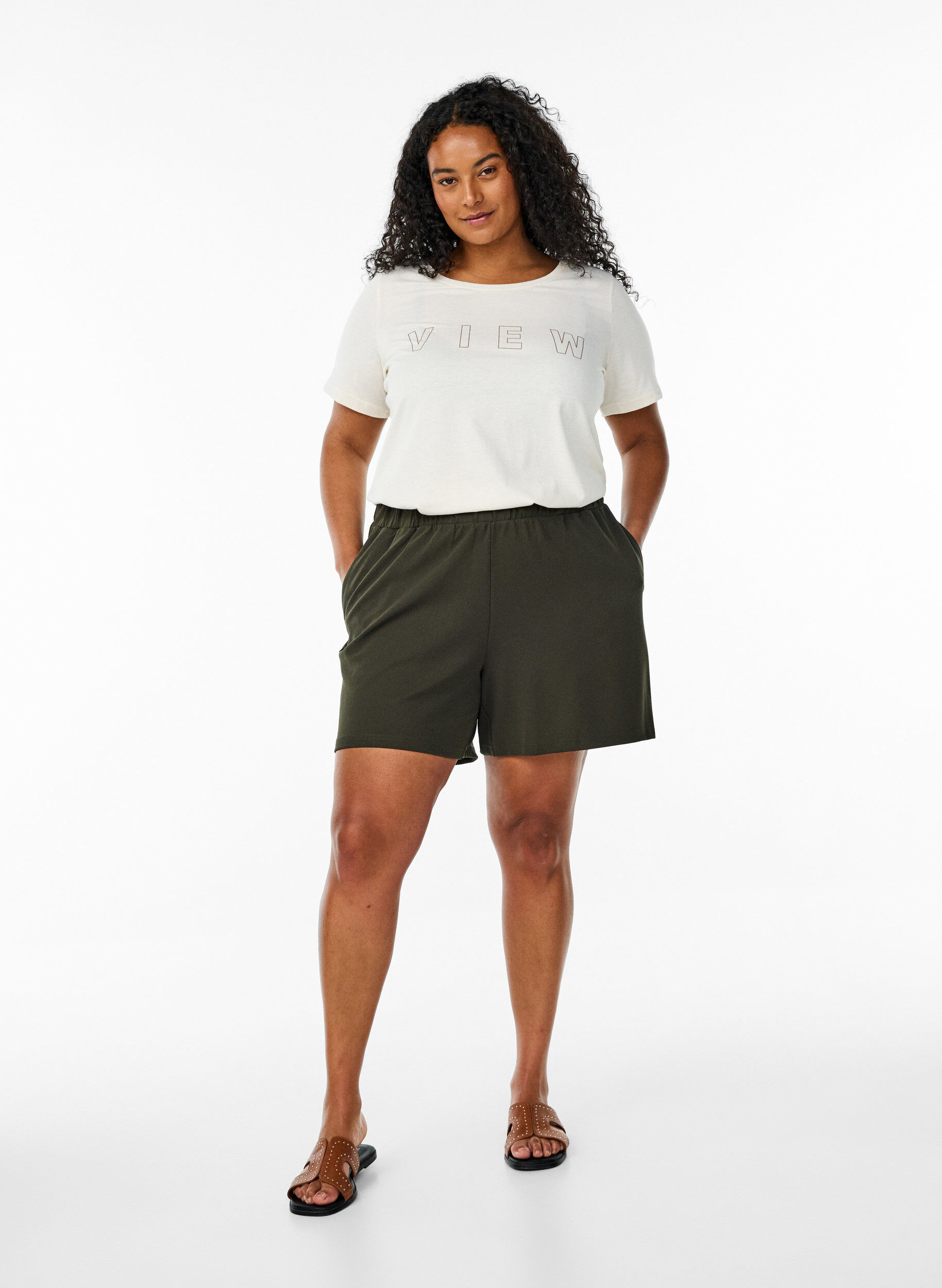 Zizzi FLASH - T-shirt avec motif, Vanille, Model image number 1