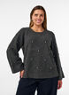 Blouse en maille avec strass et motif &agrave; losanges, Gris anthracite, Model image number 0