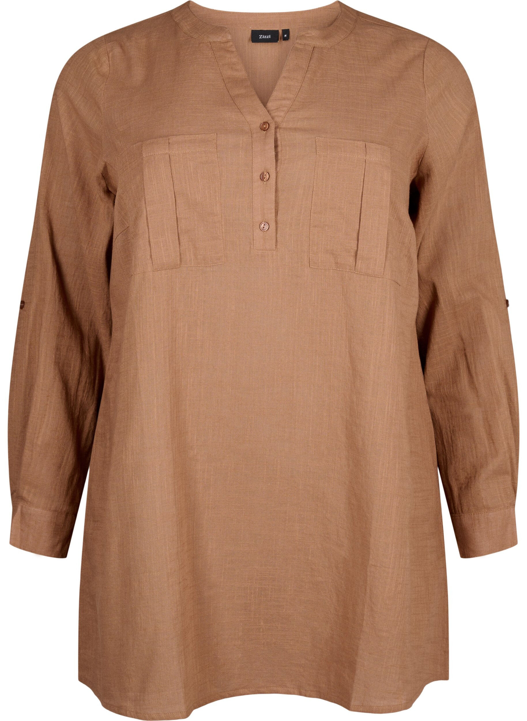 Zizzi Tunique en coton &agrave; manches 3/4, Coca Mocha, Packshot image number 0