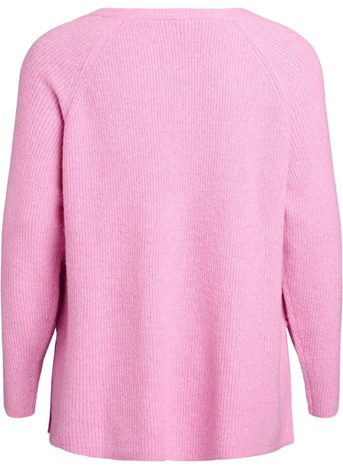 Pull en maille &agrave; motif diagonal et manches raglan, Rose, Packshot image number 1