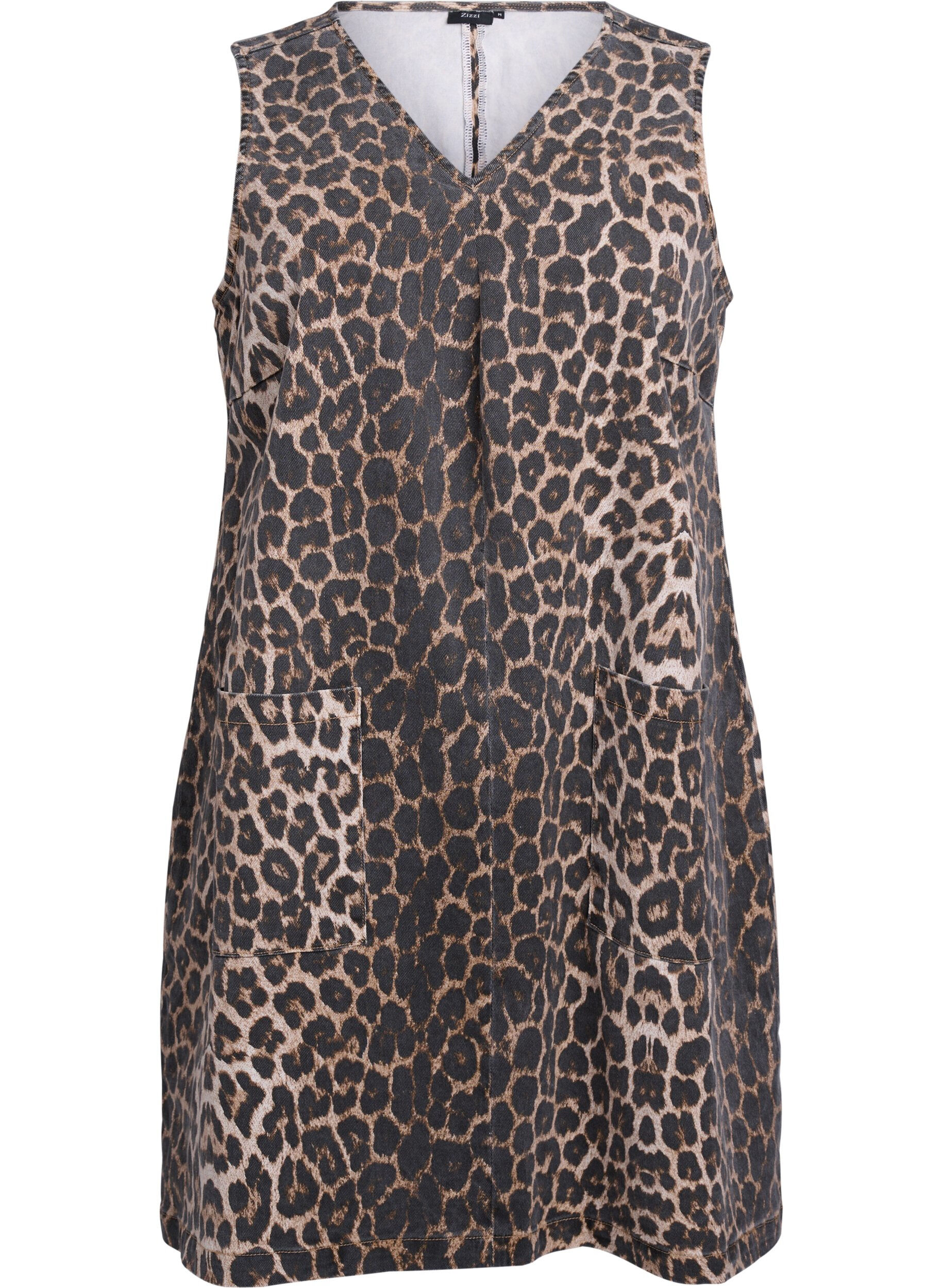 Robe chasuble avec poches et imprim&eacute; l&eacute;opard