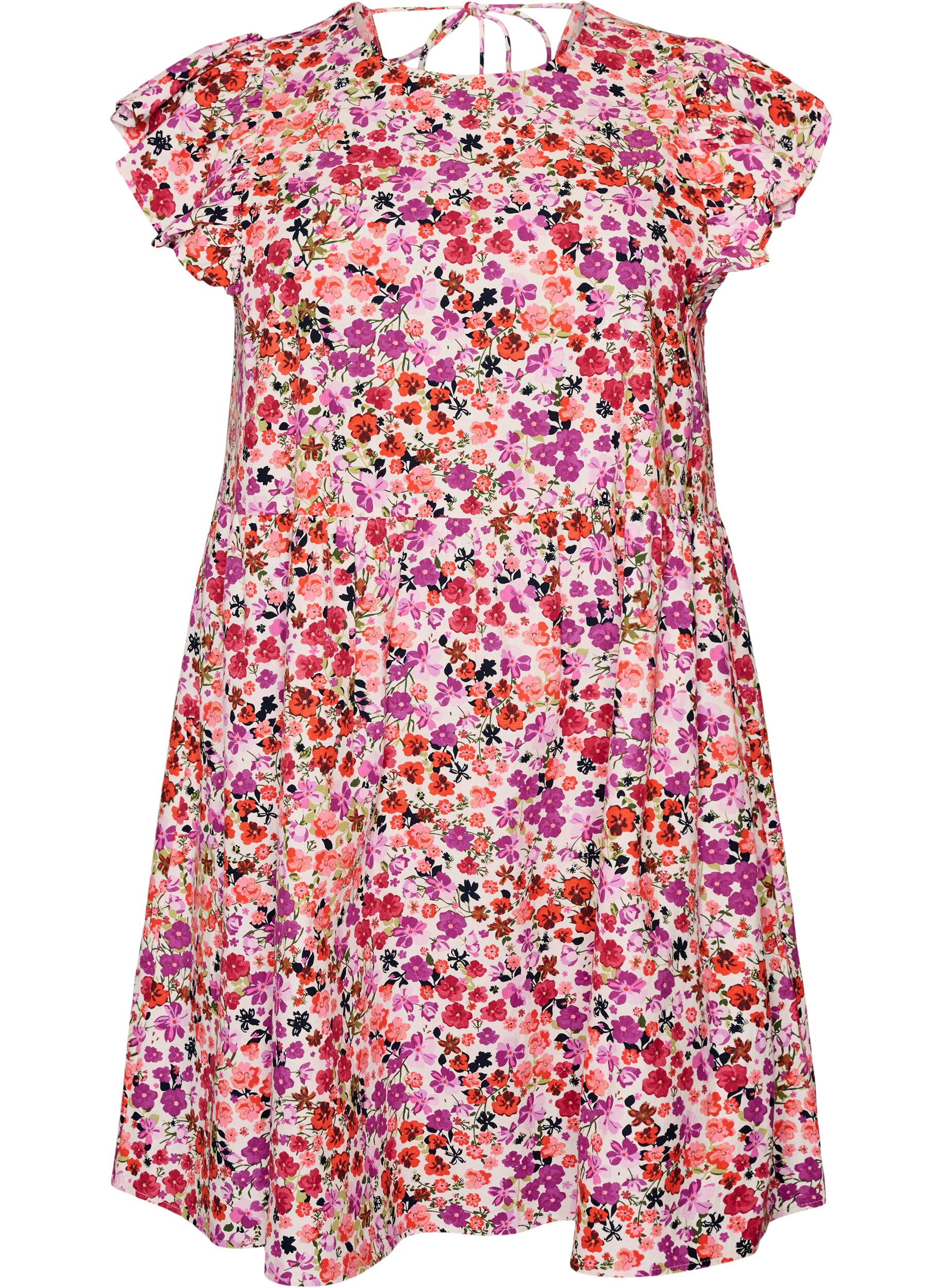Robe fleurie en coton avec volants et col en V