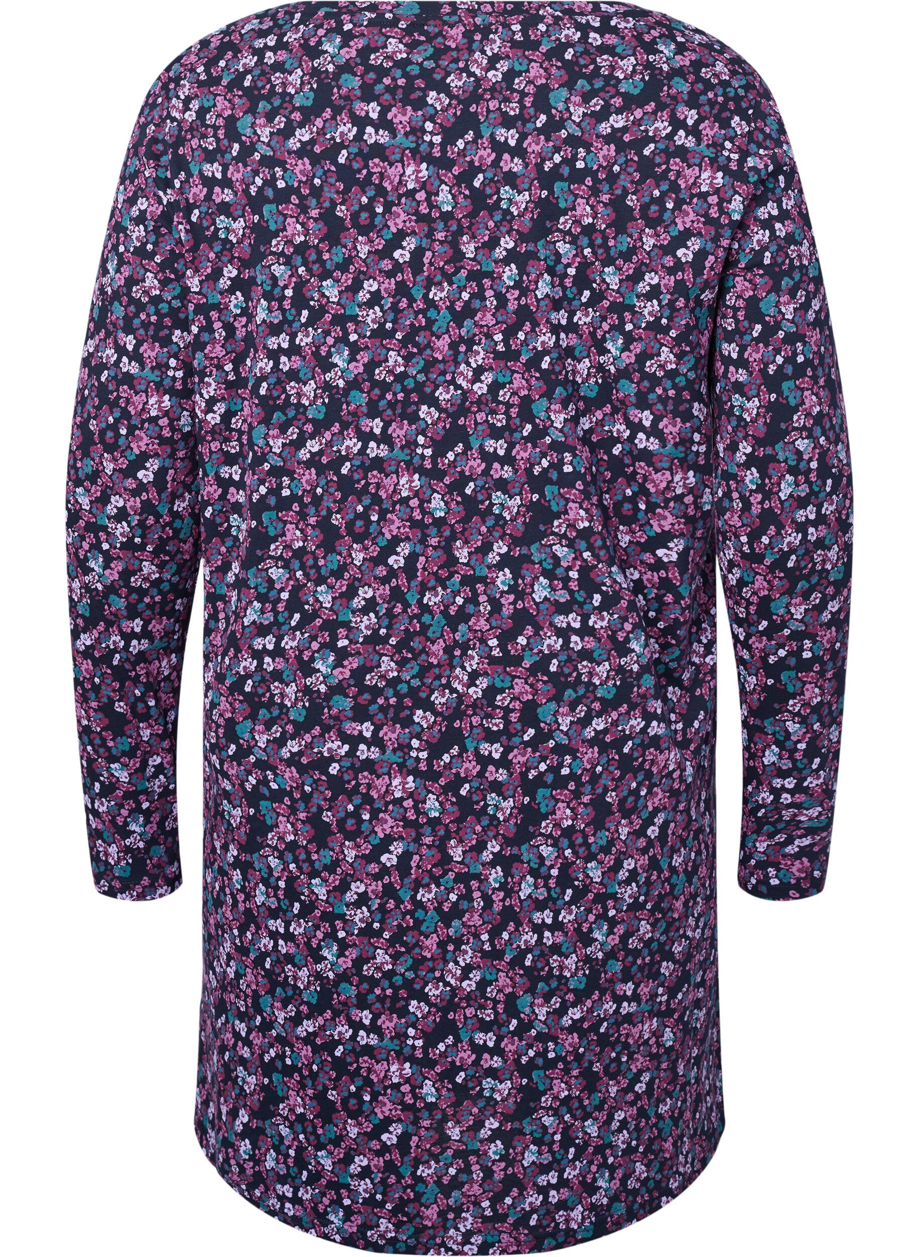 Zizzi Chemise de nuit &agrave; manches longues en coton, Night Sky Disty AOP, Packshot image number 1