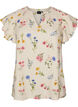 Blouse en viscose et lin avec manches &agrave; volants, Beige, Packshot image number 0