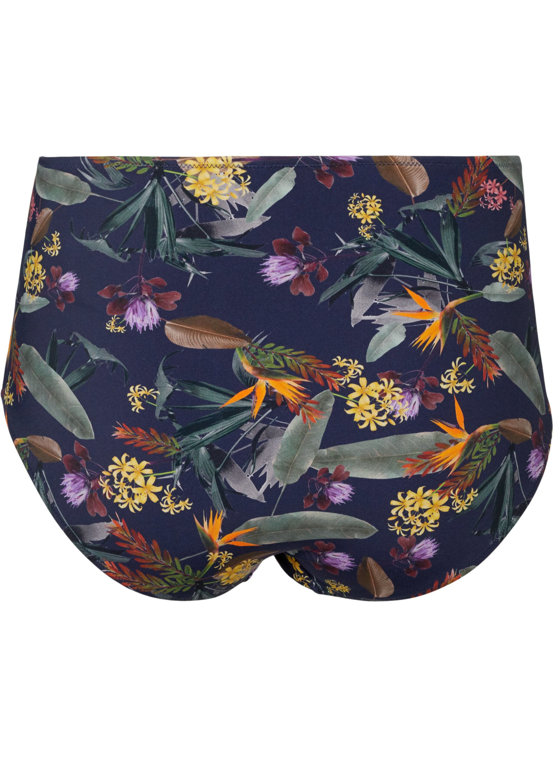 Zizzi Bas de bikini taille haute &agrave; imprim&eacute; fleuri, Night Sky Flower, Packshot image number 1