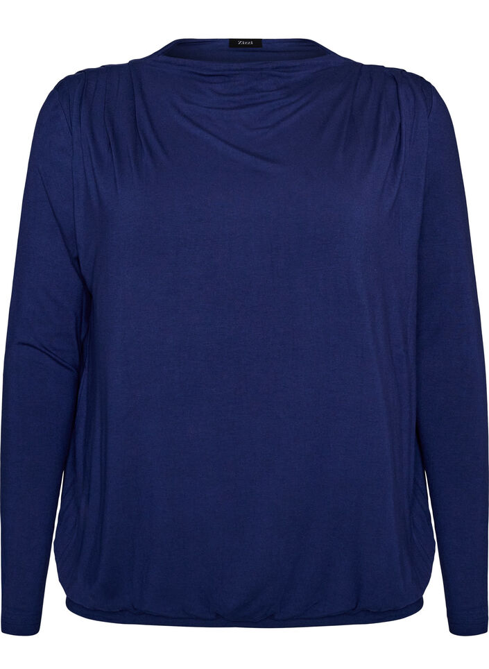 Blouse &agrave; encolure bateau et coupe ballon, Bleu, Packshot image number 0