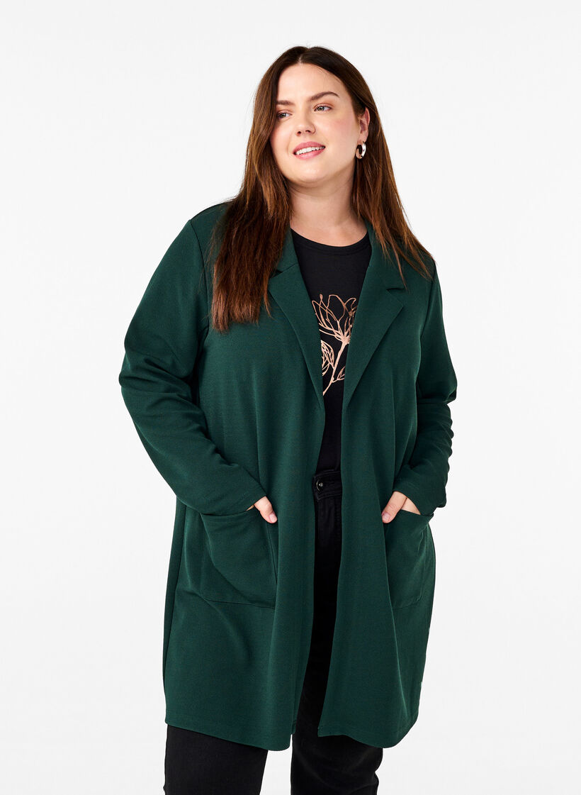 Blazer long avec des poches, Vert fonc&eacute;, Model image number 0