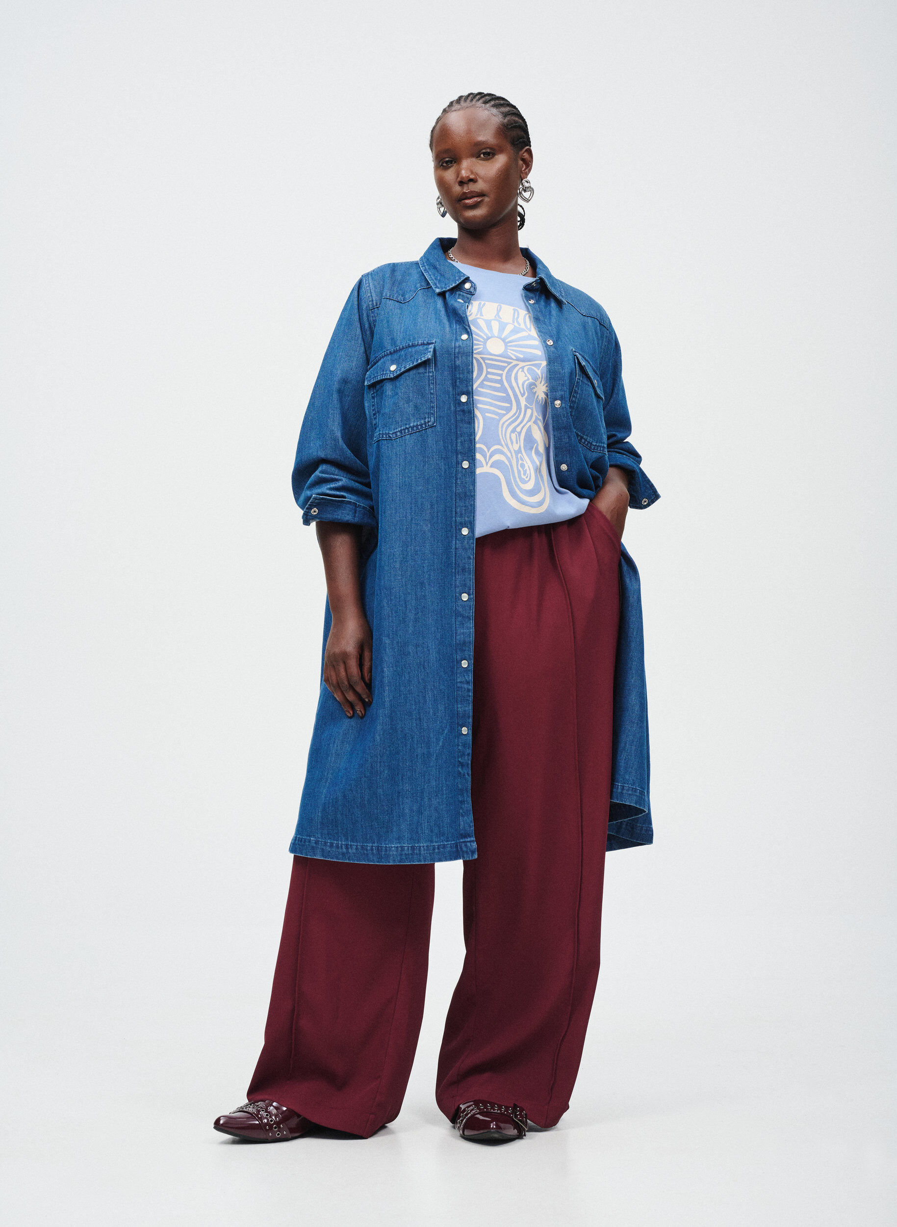 Zizzi Robe en jean avec boutons, Bleu, Image image number 0