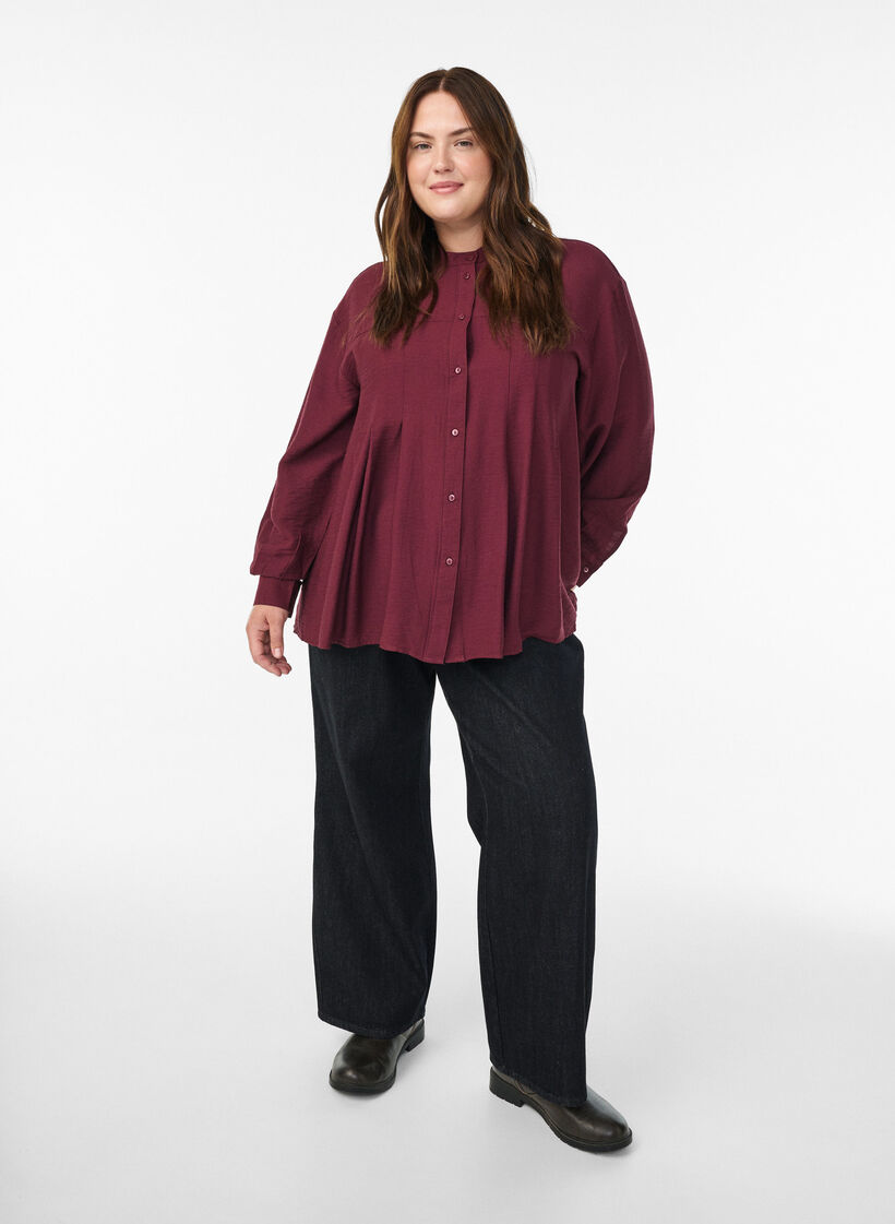 Chemise évasée en viscose, Bordeaux, Model image number 1
