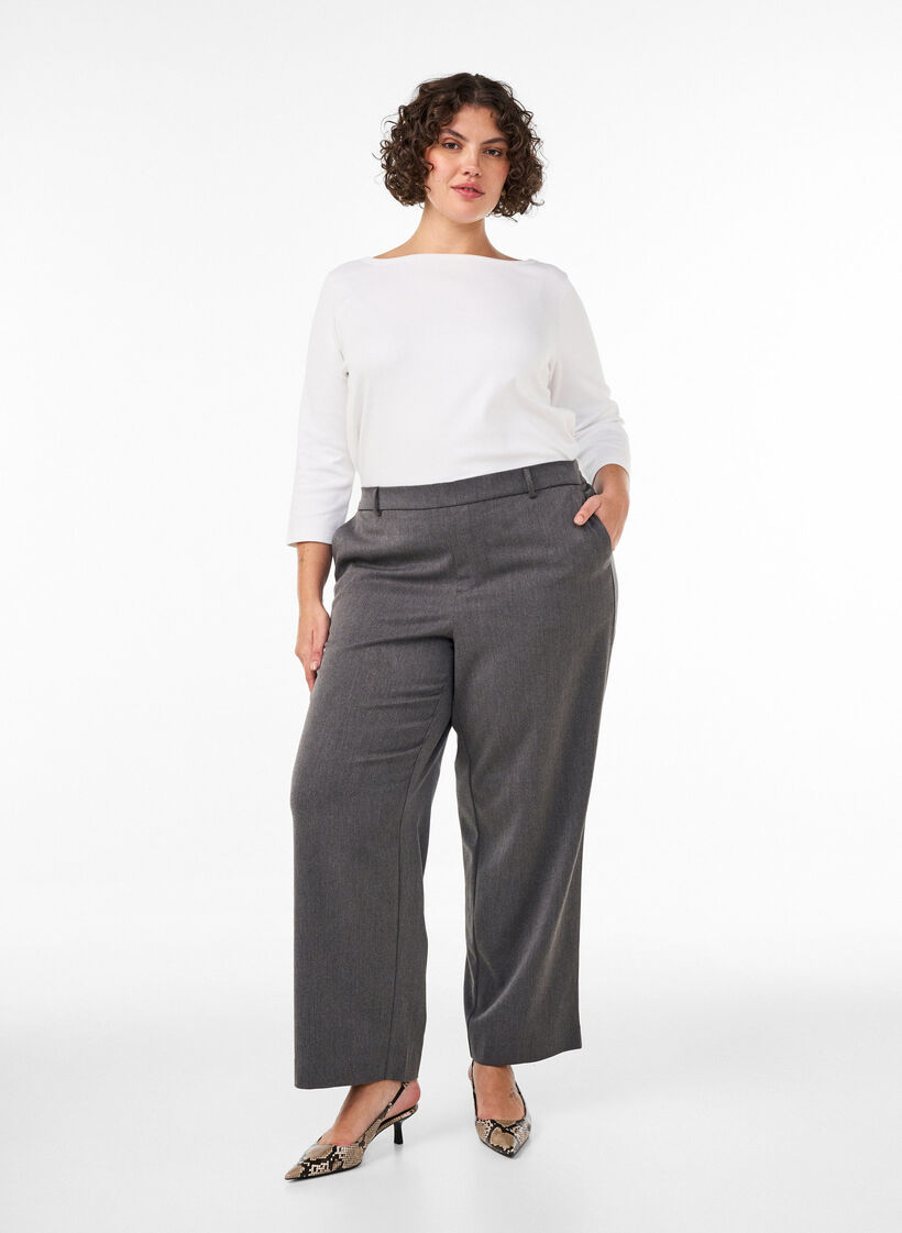 Pantalon de costume taille haute coupe droite, Gris anthracite, Model image number 0