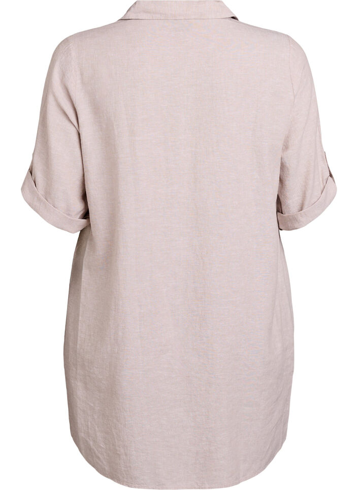 Tunique coupe trap&egrave;ze en lin et viscose, Beige, Packshot image number 1