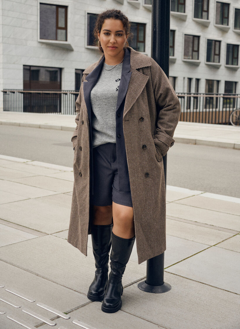 Manteau à carreaux avec ceinture, Marron, Image