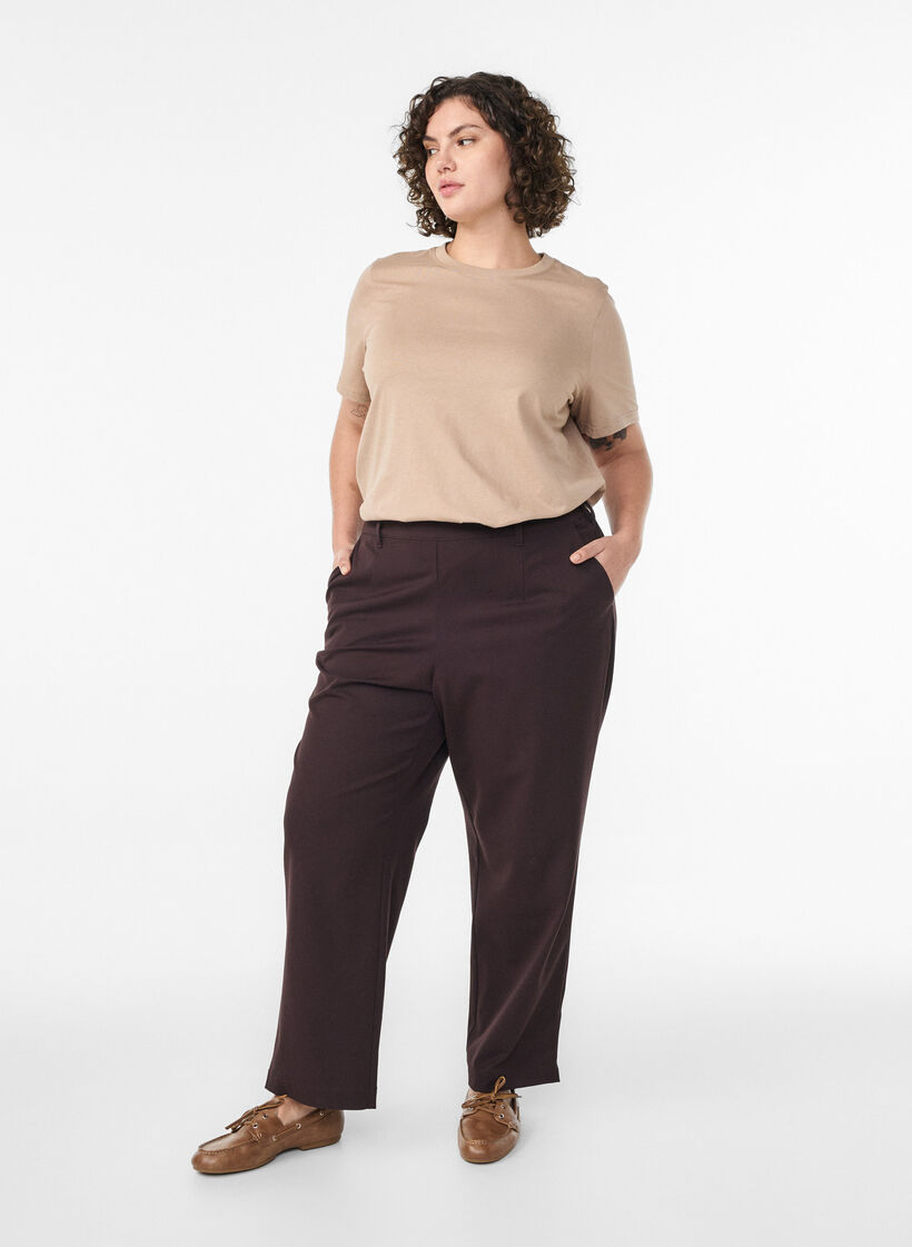 T-shirt basique en coton &agrave; col rond, Beige, Model image number 1