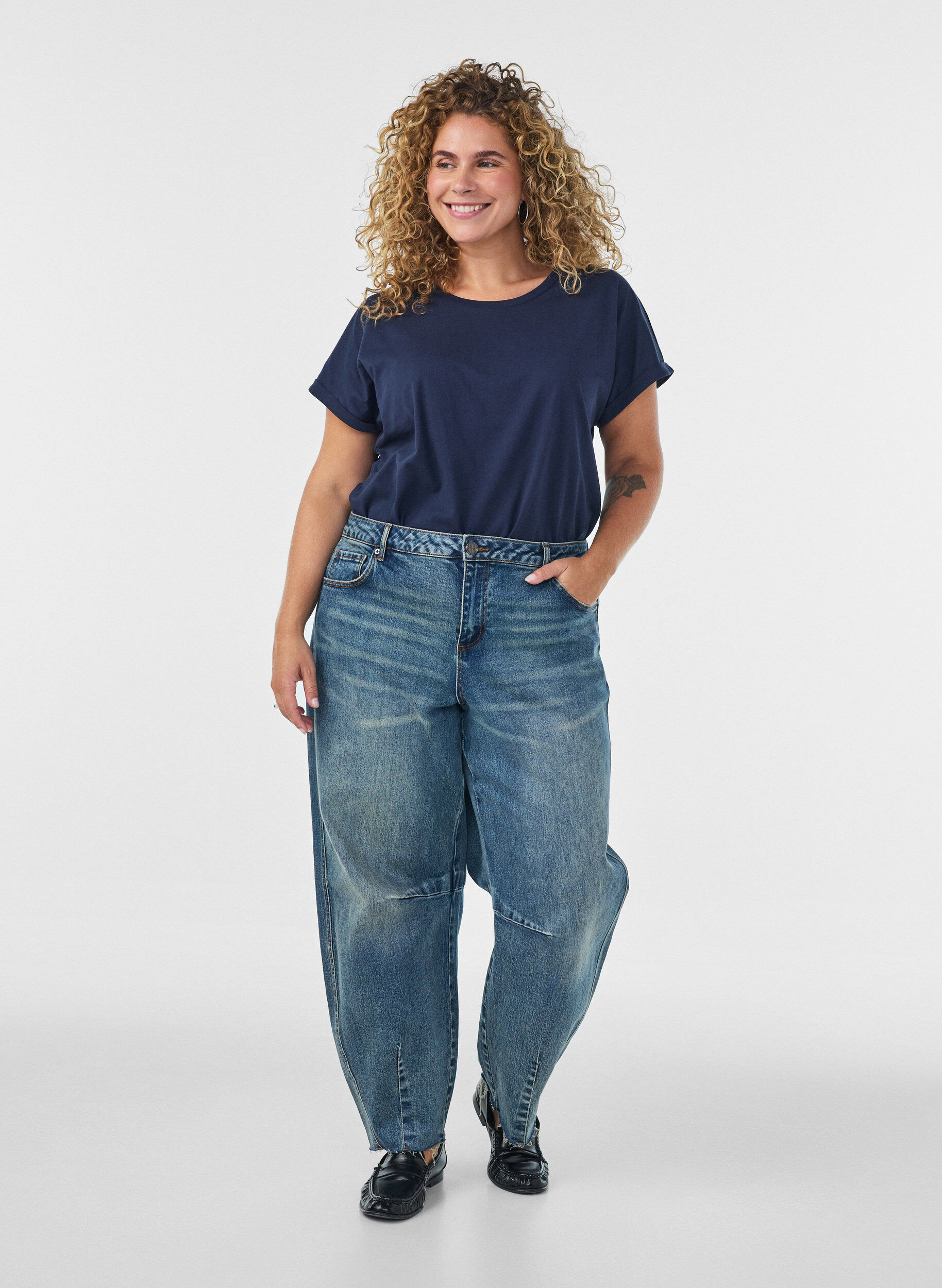 ZizziT-shirt &agrave; manches courtes en coton m&eacute;lang&eacute;, Bleu, Model image number 1