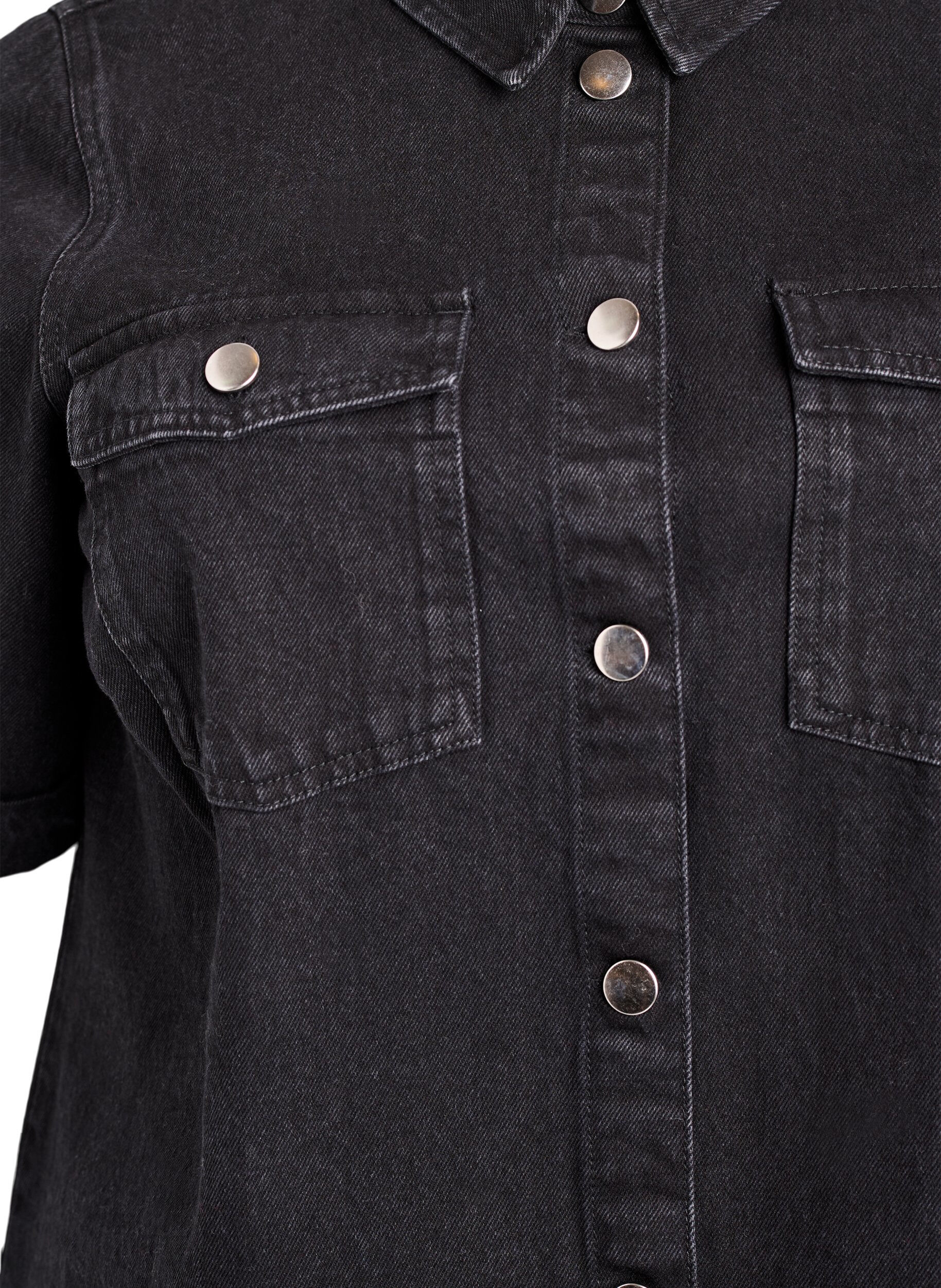 Zizzi Robe en denim avec manches courtes et boutons, Noir, Packshot image number 2