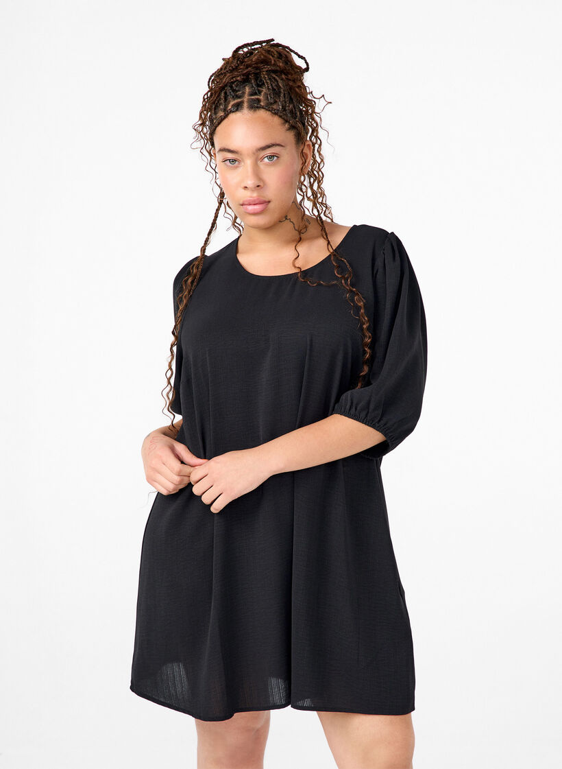 Robe courte avec nœud dans le dos, Black, Model image number 0