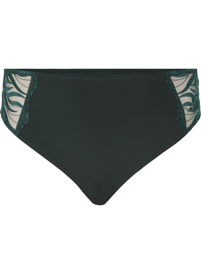 Culotte tai avec broderie et taille régulière, Vert foncé, Packshot image number 0