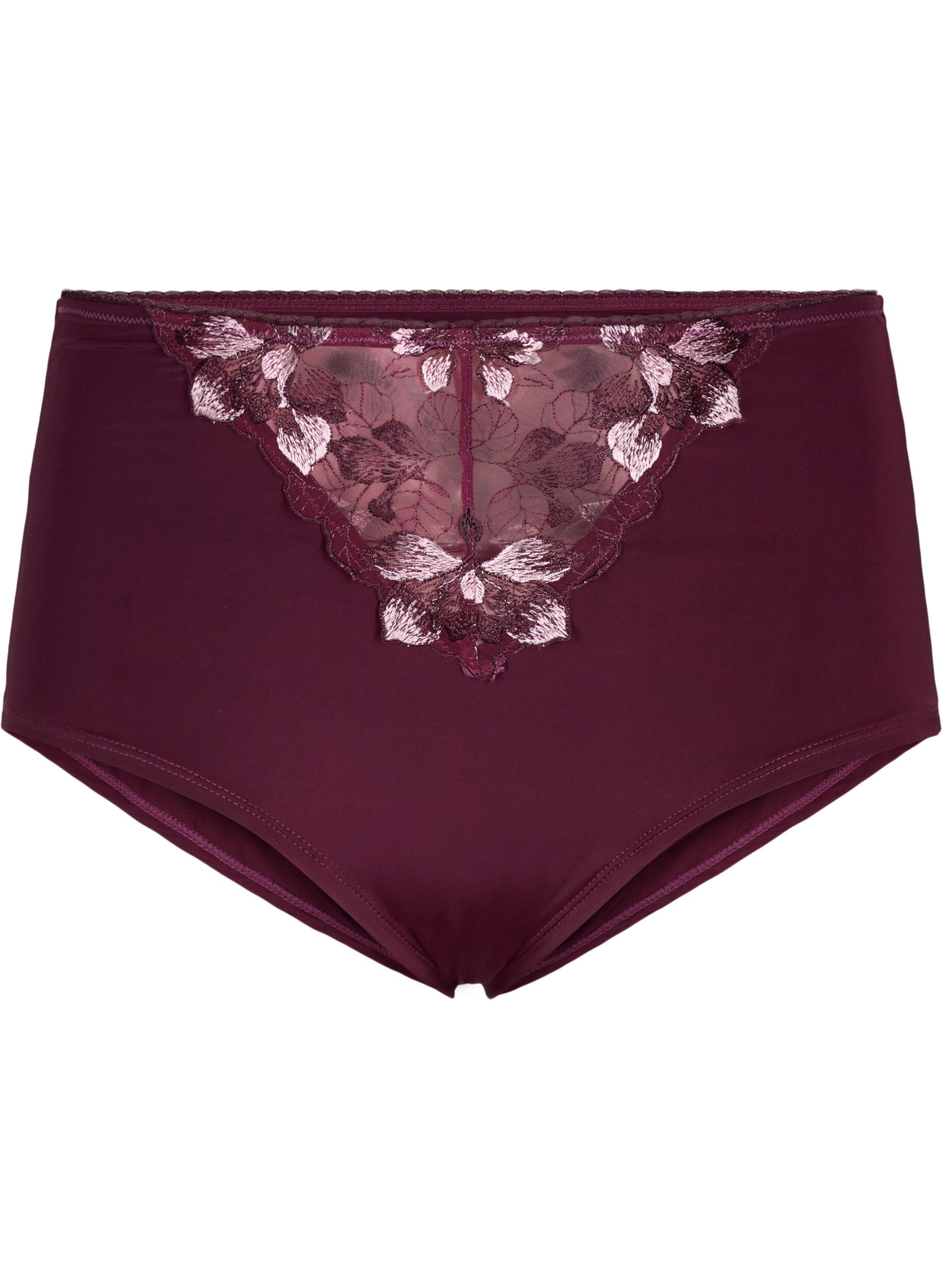 Zizzi Culotte en microfibre &agrave; broderie florale, Bordeaux fonc&eacute;, Packshot image number 0