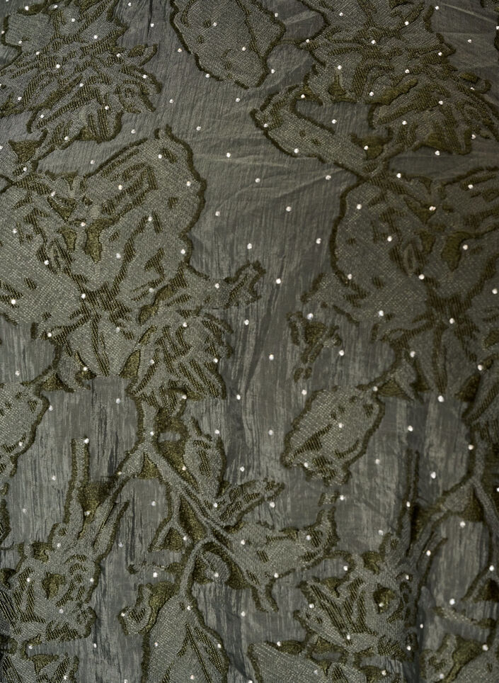 Blouse jacquard avec d&eacute;tails scintillants et manches bouffantes, Vert fonc&eacute;, Packshot image number 2