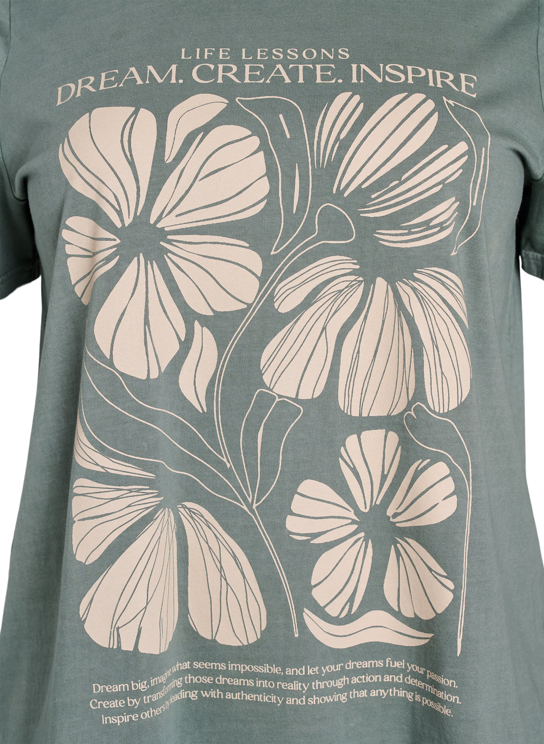 Zizzi T-shirt en coton bio, &agrave; texte et &agrave; imprim&eacute; floral, Vert, Packshot image number 2