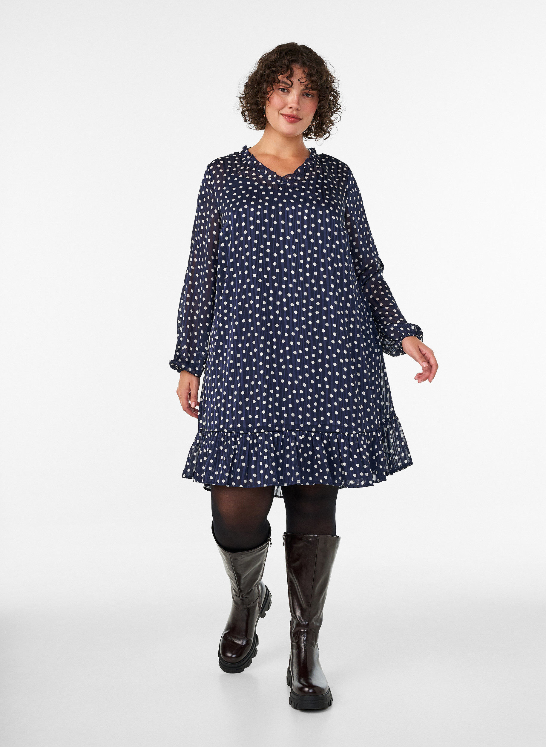 ZizziRobe &agrave; motifs avec volants et manches longues, Bleu, Model image number 1
